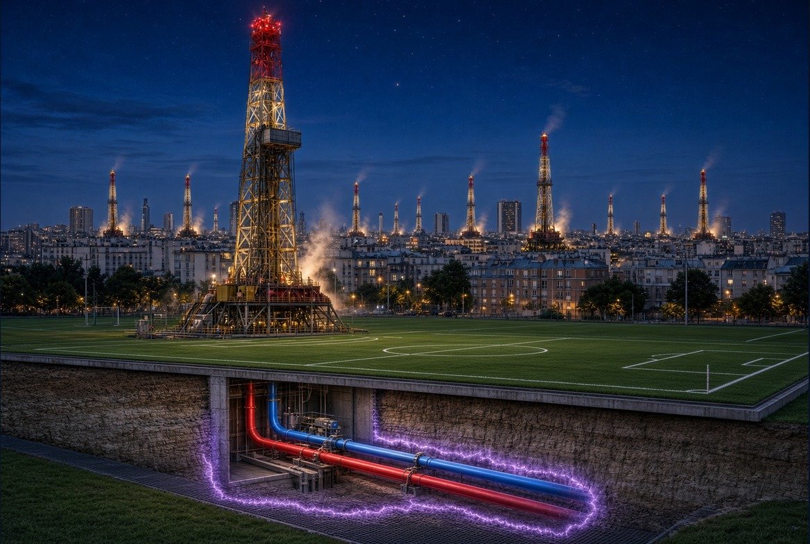 Urban geothermal drilling, closed-loop pipes